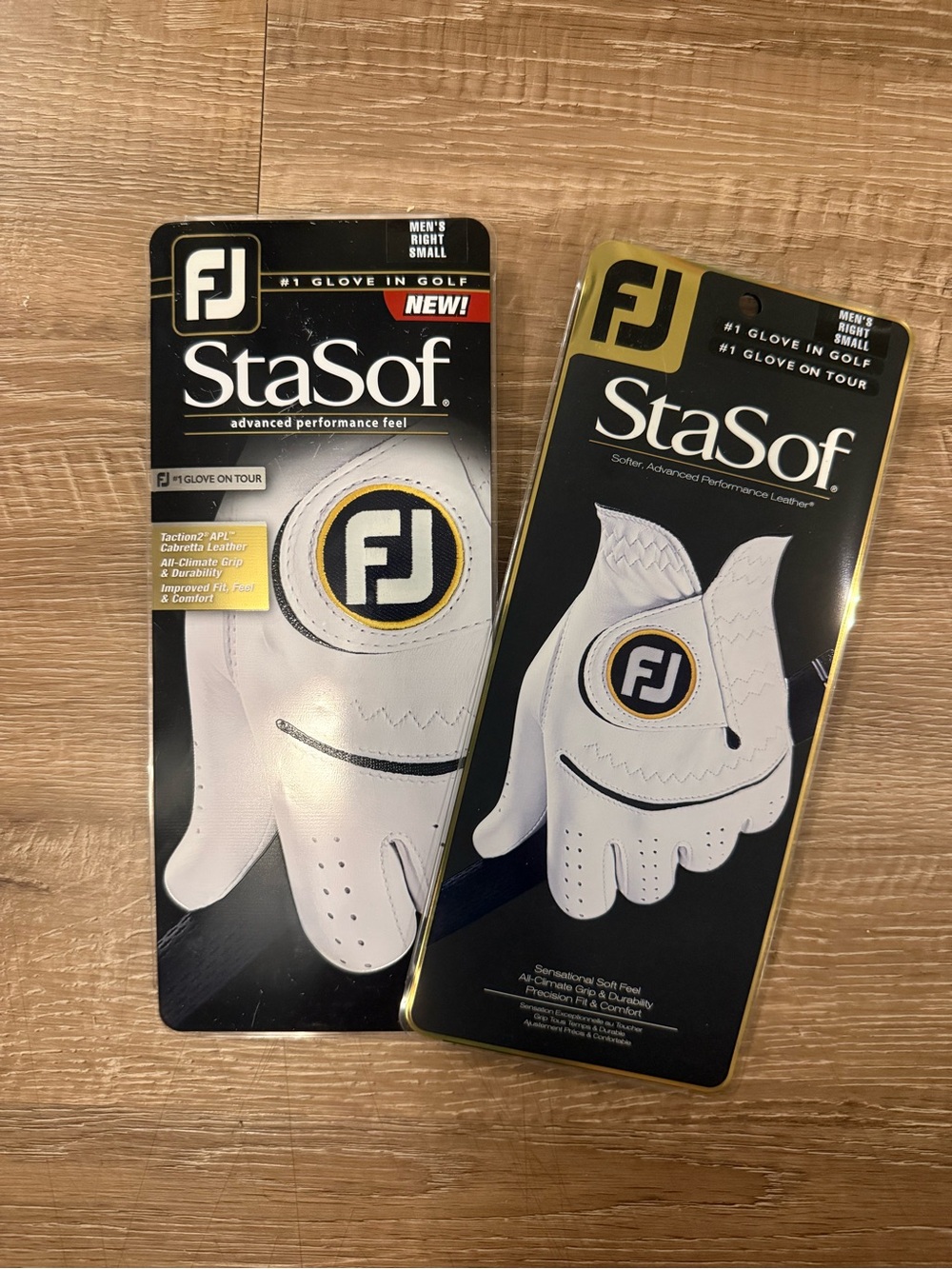 FootJoy StaSof Men's Golf Gloves White with Black and Gold Logo